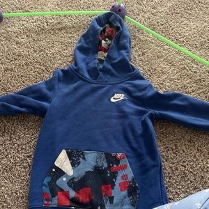 Nike Kids Blue and Red Graphic Hoodie Grey Nike Shorts